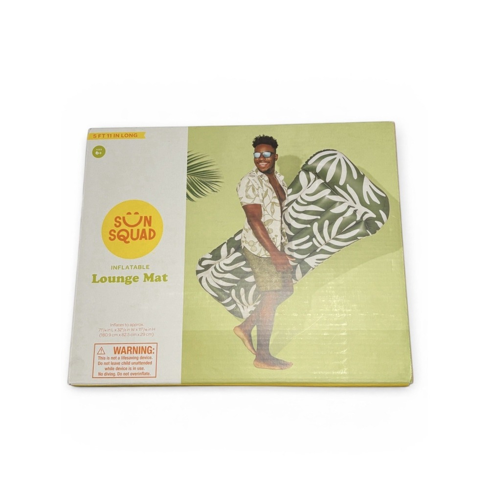 SUN SQUAD POOL LOUNGE PALM‎ POOL LOUNGER - GREEN/WHITE LEAVES New